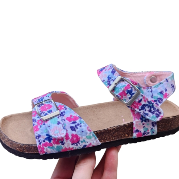 Joules Floral Print Sandals Little Girls Size US 3 UK 2 Ankle Strap Cork Footbed - Picture 12 of 14